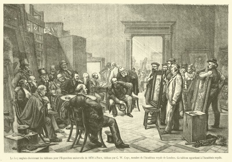 Die englische Jury wählt die Gemälde für die Weltausstellung 1878 in Paris aus von French School