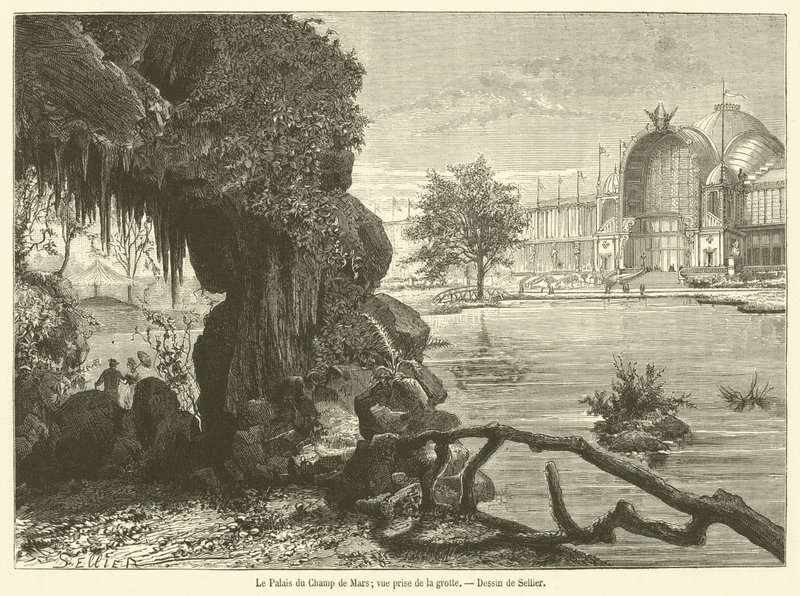 Der Palast des Marsfeldes, Blick aus der Grotte (Stich) von French School