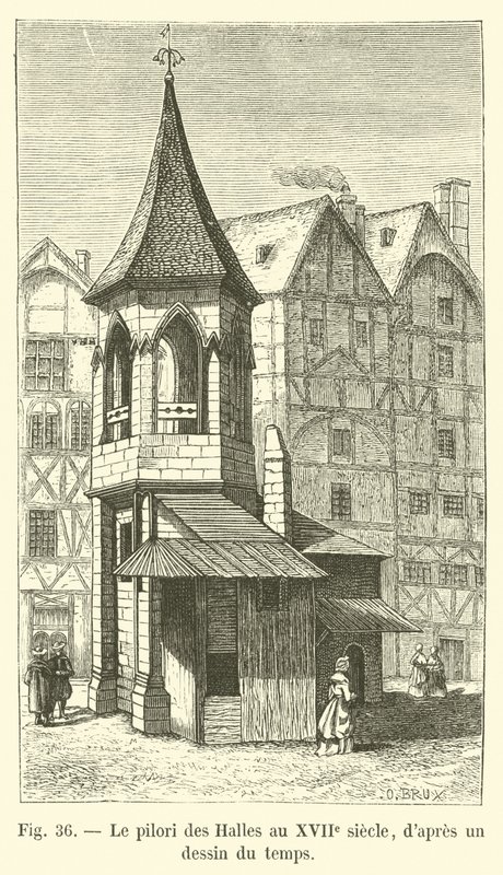 Pranger der Hallen im 17. Jahrhundert, nach einer Zeichnung der Zeit von French School