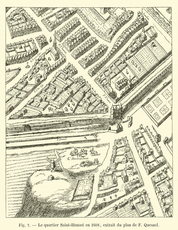 Das Viertel Saint-Honoré im Jahr 1608, Auszug aus dem Plan von F Quesnel von French School