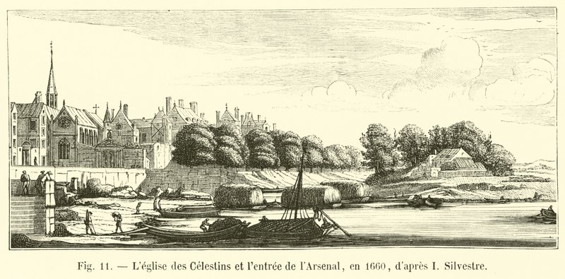 Kirche der Celestins und der Eingang zum Arsenal im Jahr 1660, nach I. Silvestre von French School