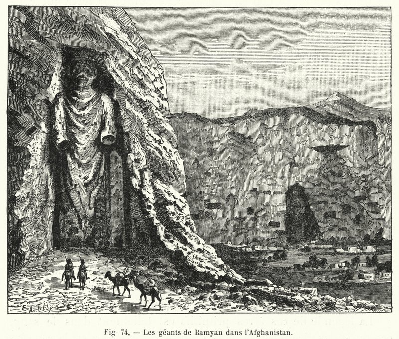 Die Riesen von Bamiyan in Afghanistan (Gravur) von French School