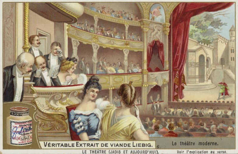 Liebig-Karte mit einem modernen Theater von French School