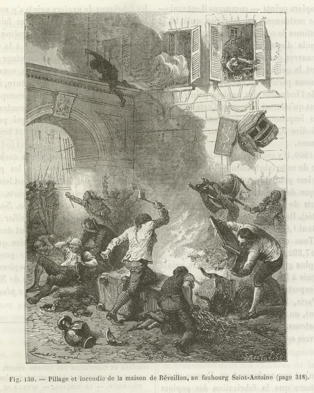 Plünderung und Brandstiftung eines Hauses während der Französischen Revolution von French School