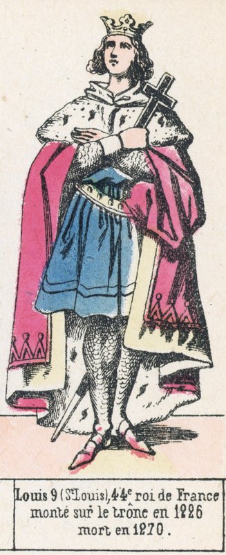 Ludwig IX (St. Ludwig), 44. König von Frankreich, bestieg den Thron 1226, gestorben 1270 (kolorierte Gravur) von French School