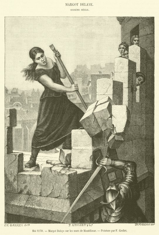 Mai 1570, Margot Delaye auf den Mauern von Montelimar von French School