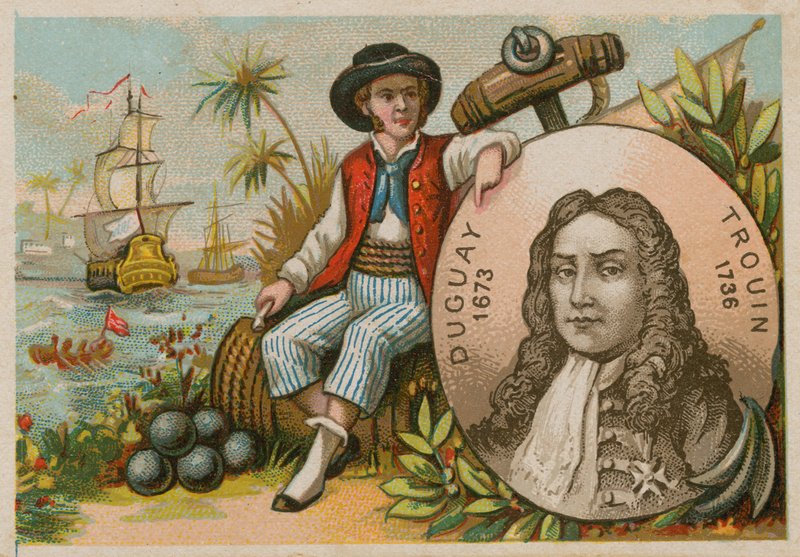 Mann in Brasilien hält Porträt von Duguay-Trouin von French School