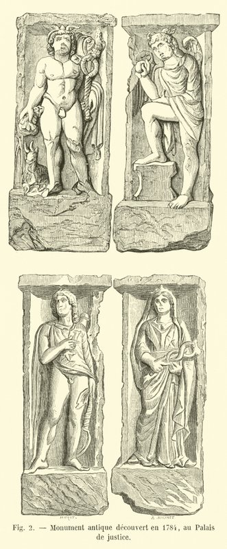 Antikes Monument entdeckt 1784, im Justizpalast von French School