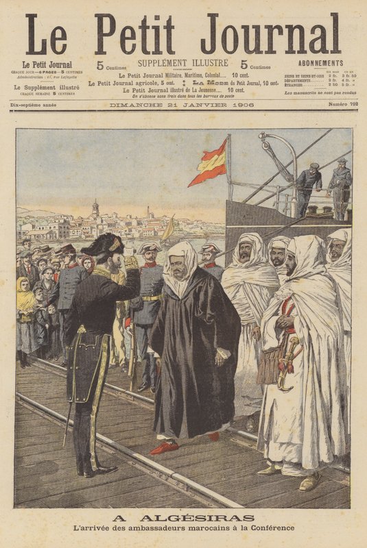 Marokkanische Botschafter bei der Ankunft zur Algeciras-Konferenz in Spanien von French School