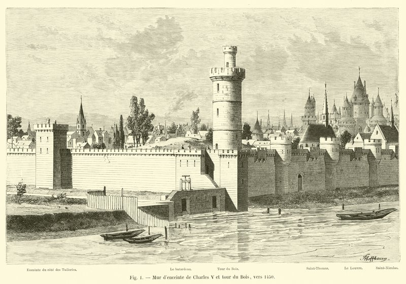Stadtmauer von Karl V. und Turm des Bois, um 1450 von French School