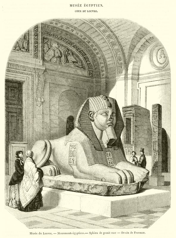 Louvre-Museum, Ägyptische Denkmäler, Granitsphinx (Gravur) von French School