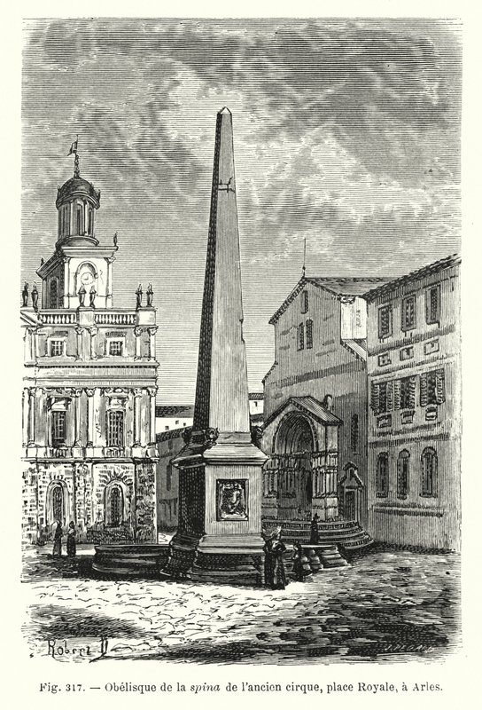 Obelisk der Spina des alten Zirkus, Place Royale, in Arles von French School