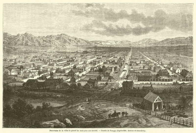 Panorama der Stadt am Großen Salzsee (Stadt der Heiligen) (Gravur) von French School
