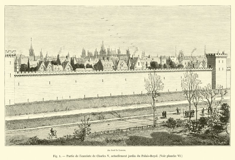 Teil der Umfriedung von Karl V., heute Garten des Palais-Royal, siehe Tafel VI von French School