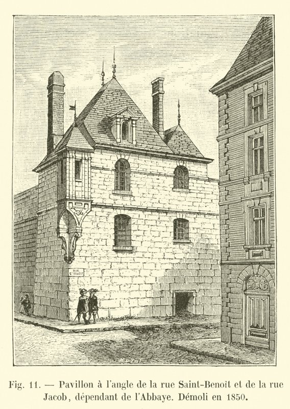 Pavillon an der Ecke der Rue Saint-Benoit und der Rue Jacob, Teil der Abtei, abgerissen im Jahr 1850 von French School