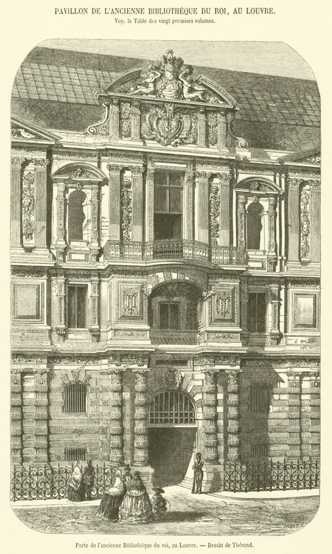 Eingangstor der alten Königlichen Bibliothek im Louvre (Gravur) von French School