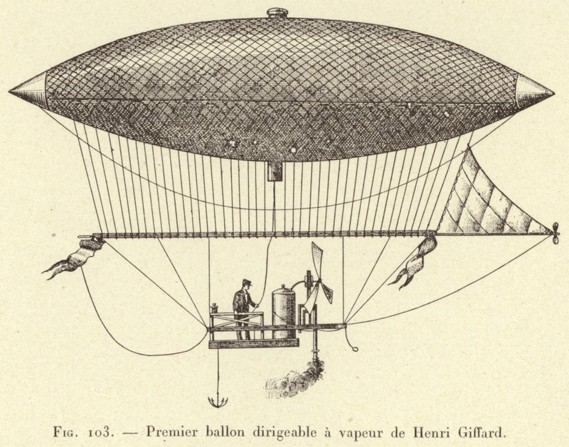 Erstes dampfbetriebenes Luftschiff von Henri Giffard (Gravur) von French School
