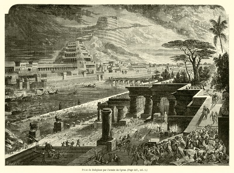 Eroberung Babylons durch die Armee von Kyros von French School