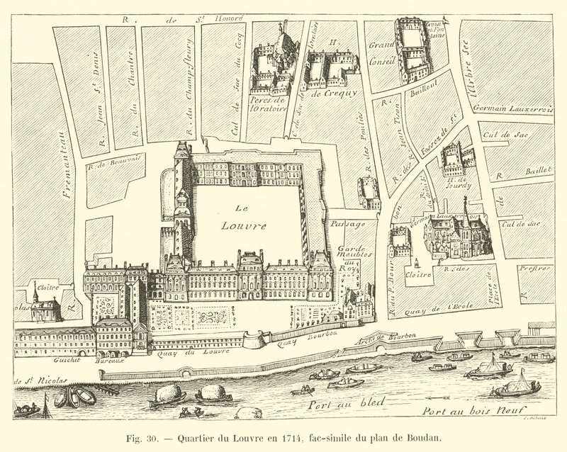 Viertel des Louvre, 1714, Faksimile des Plans von Boudan von French School