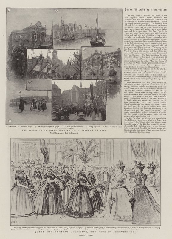 Königin Wilhelminas Thronbesteigung, das Fest in Scheveningen (Gravur) von French School