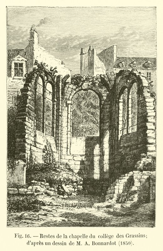 Überreste der Kapelle des Collège des Grassins, nach einer Zeichnung von M. A. Bonnardot, 1850 von French School