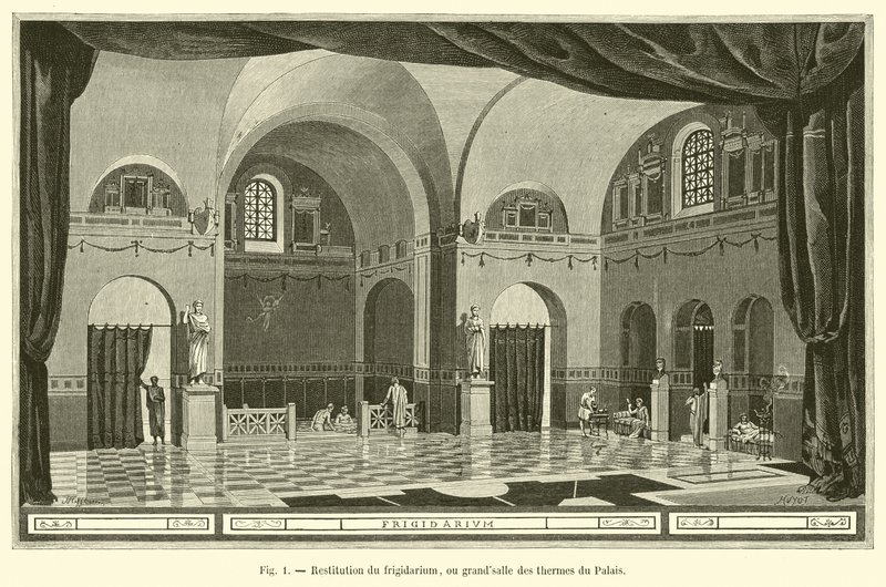 Wiederherstellung des Frigidariums oder der großen Halle der Thermen des Palastes von French School