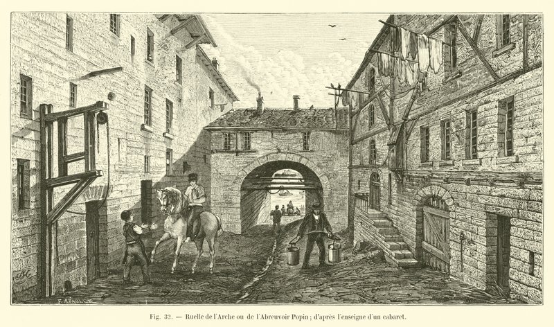 Gasse der Arche oder des Abreuvoir Popin; nach dem Schild einer Taverne von French School