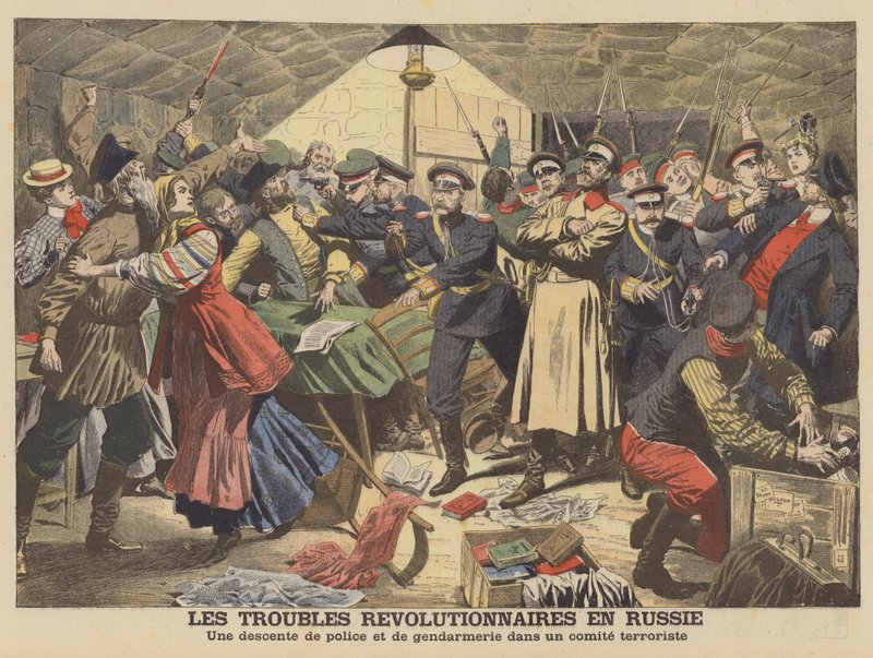 Russische Polizei löst ein revolutionäres Treffen auf von French School