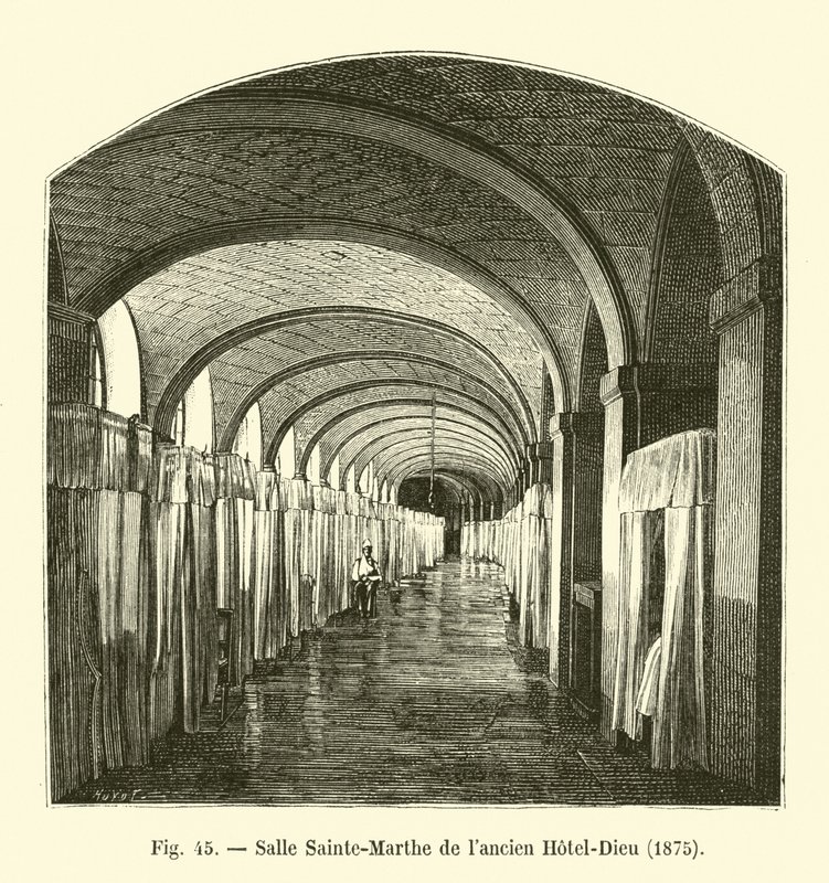 Saal Sainte-Marthe des alten Hôtel-Dieu, 1875 von French School