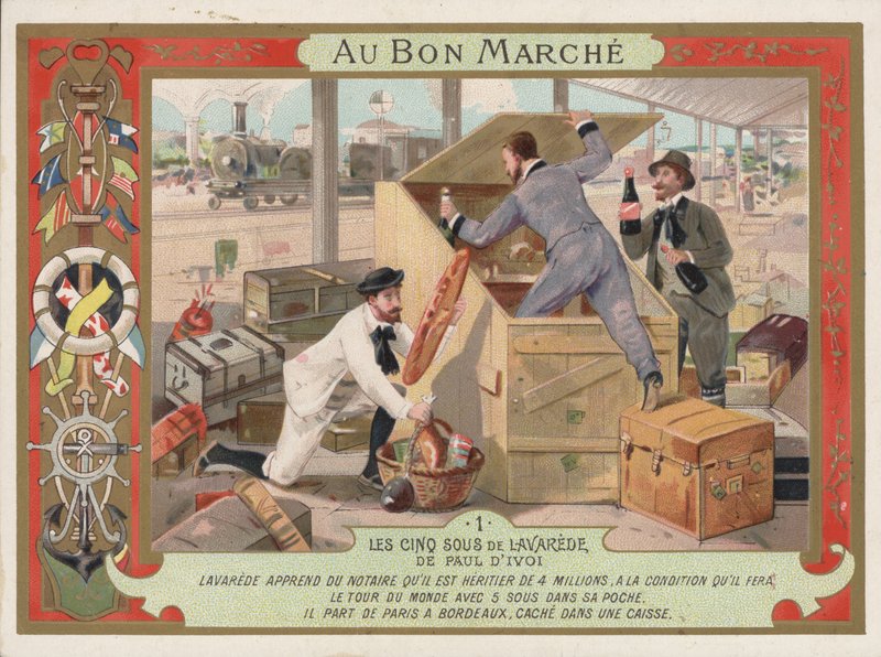 Szene aus dem Roman Les Cinq Sous de Lavarede von Paul Ivoi von French School