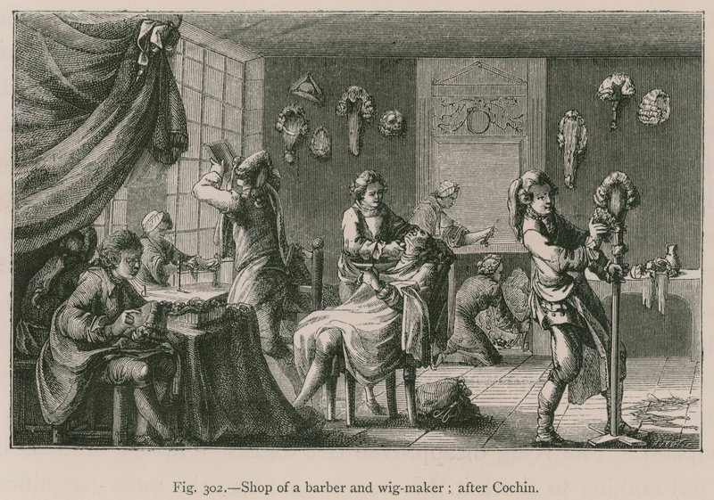 Laden eines Barbiers und Perückenmachers (nach Cochin) von French School