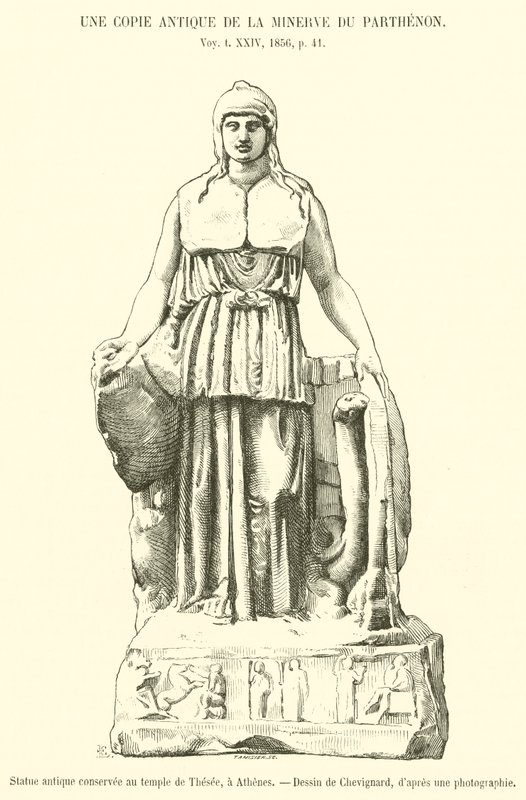 Antike Statue im Tempel des Theseus, Athen (Stich) von French School