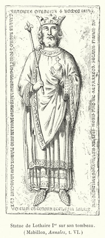 Statue von Lothar I. auf seinem Grab (Gravur) von French School