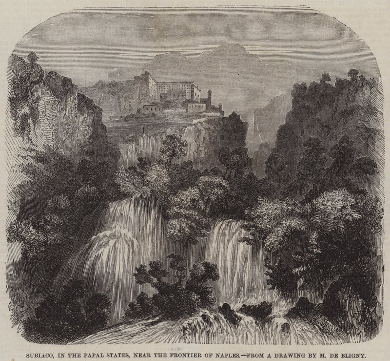 Subiaco, in den päpstlichen Staaten, nahe der Grenze zu Neapel (Gravur) von French School