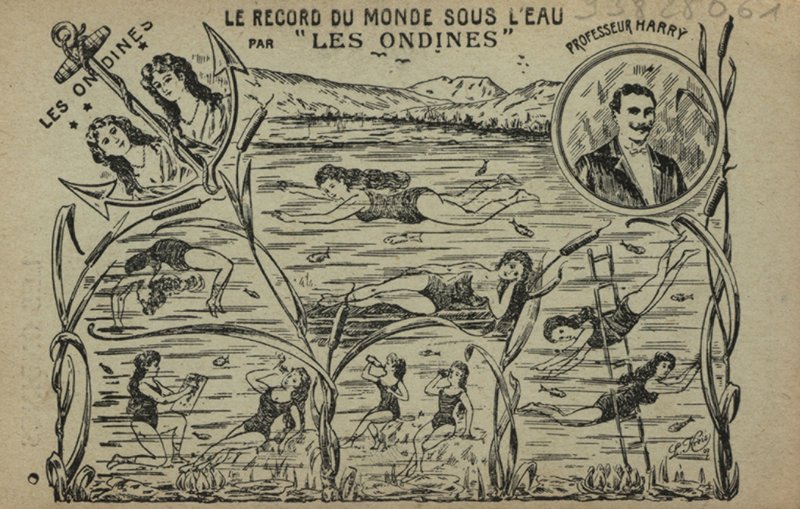 Schwimmende Mädchen (Lithografie) von French School