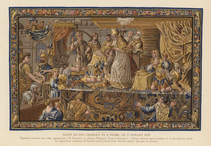 Wandteppich, der die Krönung von König Karl VII. von Frankreich in Reims darstellt von French School