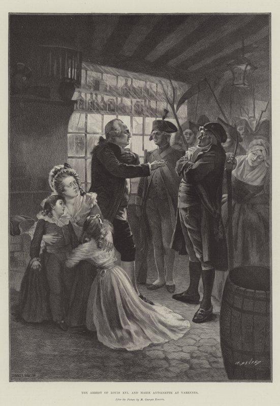 Die Verhaftung von Ludwig XVI. und Marie Antoinette in Varennes von French School
