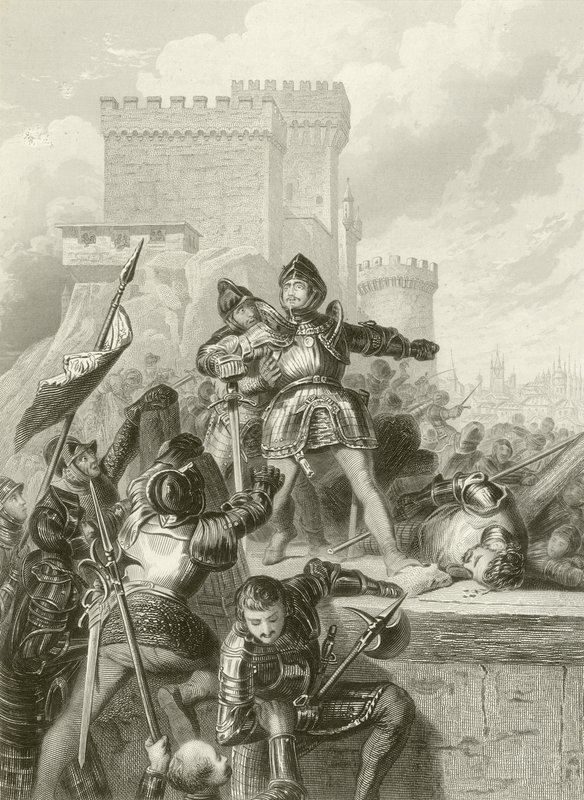 Der Chevalier Bayard verwundet bei der Belagerung von Brescia, 1512 von French School