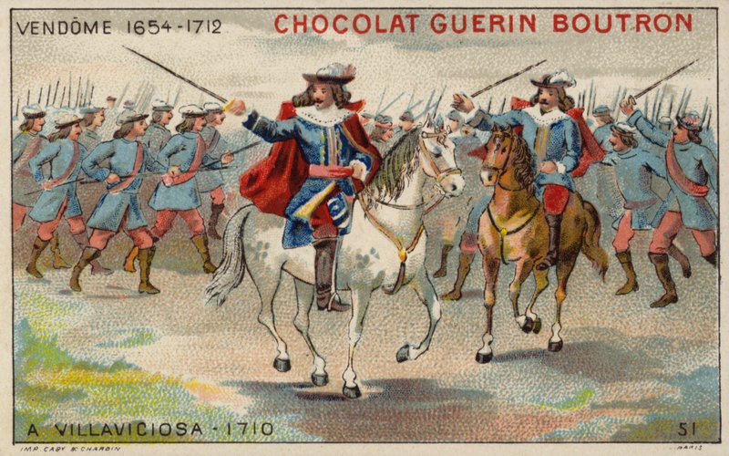 Der Herzog von Vendome in der Schlacht von Villaviciosa (Chromolithografie) von French School