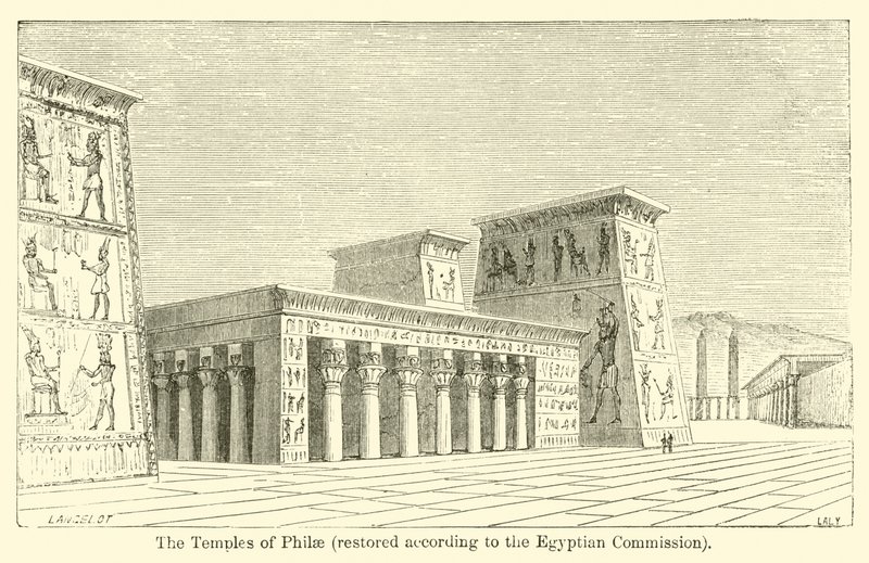 Die Tempel von Philae, restauriert nach der ägyptischen Kommission (Gravur) von French School