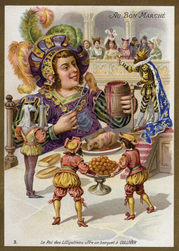 Der König der Liliputaner veranstaltet ein Bankett für Gulliver von French School