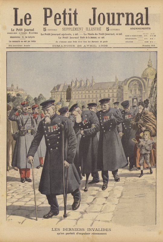 Die letzten Kriegsveteranen aus dem Hôtel des Invalides, Paris (Farblithografie) von French School