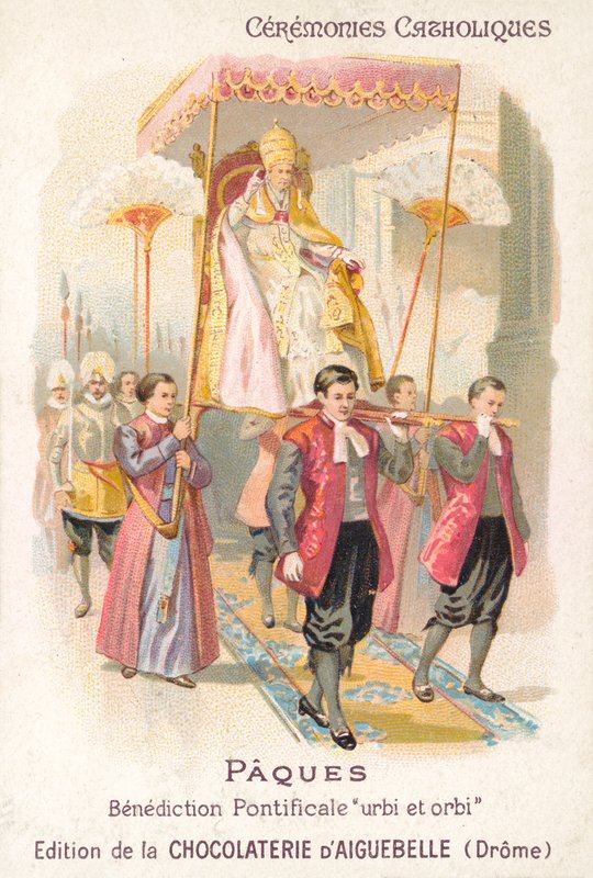 Der Papst wird getragen, um seinen traditionellen Ostersegen zu geben von French School