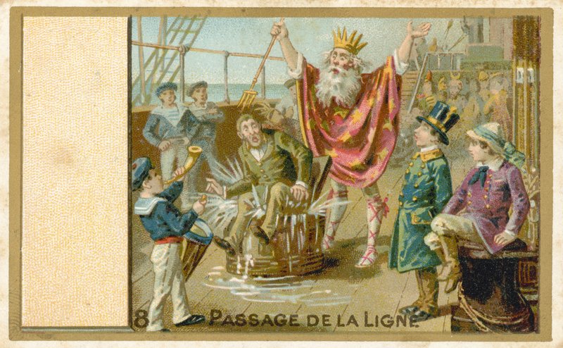 Handelskarte mit dem Titel Überqueren der Linie von French School