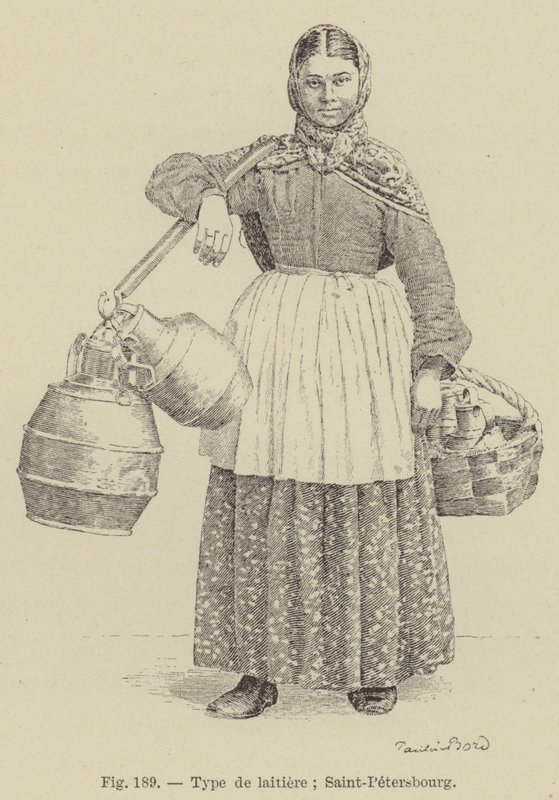 Typische Milchfrau; Sankt Petersburg (Stich) von French School