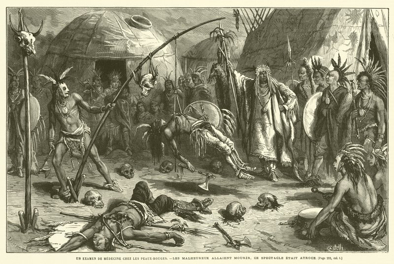 Eine medizinische Untersuchung bei den Rothäuten (Gravur) von French School