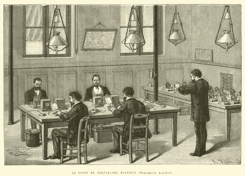 Ein Posten des Mehrfachdrucktelegraphen Baudot von French School