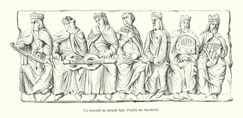 Ein Konzert im Mittelalter; nach einem Relief (Gravur) von French School