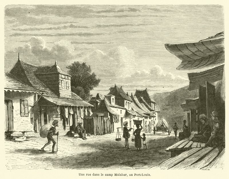 Eine Straße im Malabar-Lager in Port-Louis von French School