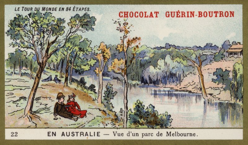 Blick auf einen Park in Melbourne, Australien (Chromolithografie) von French School